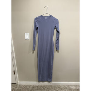 SKIMS Fits Everybody Long Sleeve Maxi Dress Small Blue Gray Bodycon